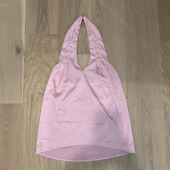Superdown Amerie Pleated Halter Top Satin Pink Date Revolve Blouse Shirt Tank - Picture 2 of 11